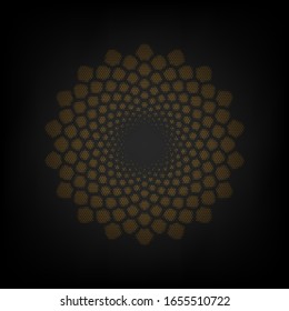 Signo de mandala lineal. Icono de la rejilla de una pequeña bombilla naranja en la oscuridad. Ilustración.
