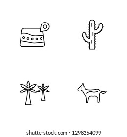 Linear Map, Palm, Cactus, Horse Vector Illustration Of 4 outline Icons. Editable Pack Of Map, Palm, Cactus, Horse