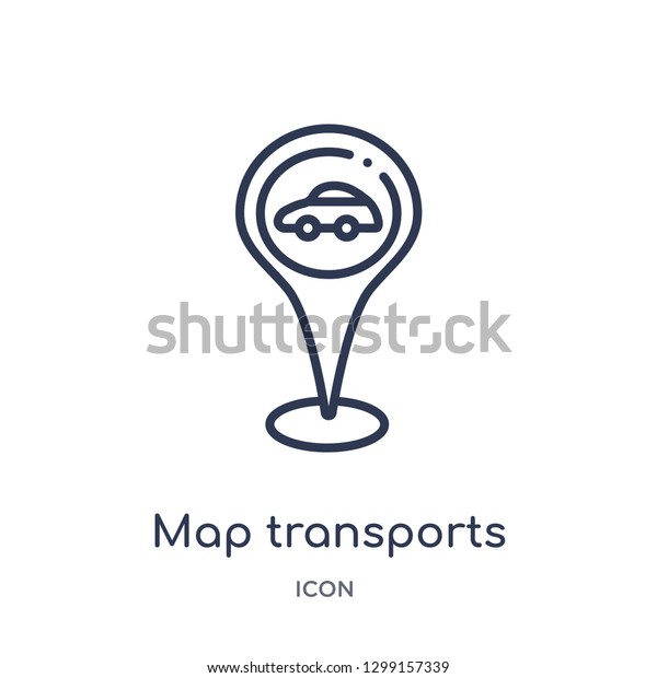 Linear map transports icon\
from Maps and locations outline collection. Thin line map\
transports icon isolated on white background. map transports trendy\
illustration