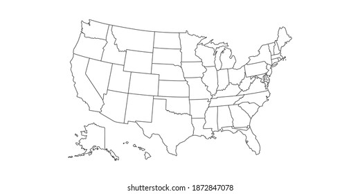 Linear map of USA. United States of America concept map. State maps. Vector illustration