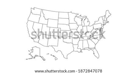 Linear map of USA. United States of America concept map. State maps. Vector illustration