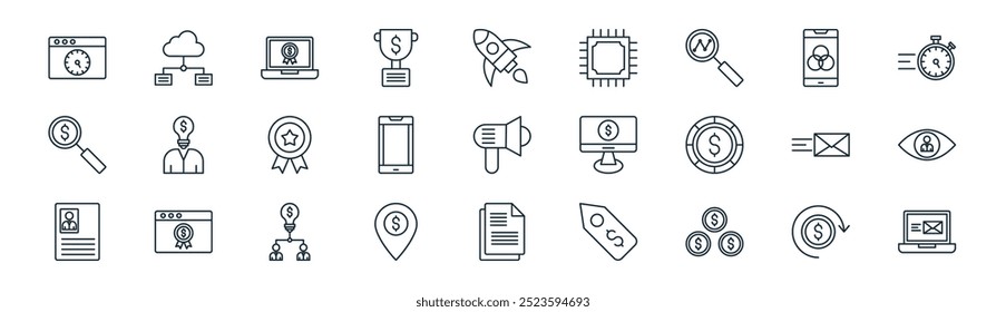 linear marketing campaign icon pack. vector thin line refund, cloud computing, laptop, color scheme, mobile phone, visibility, paper, mailing icons suitable for apps and websites ui designs