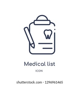 Linear medical list icon from Dentist outline collection. Thin line medical list icon isolated on white background. medical list trendy illustration