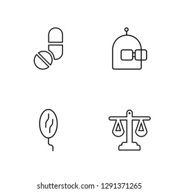 Linear Medicine, Ballons, Freedom, Equality Vector Illustration Of 4 outline Icons. Editable Pack Of Medicine, Ballons, Freedom, Equality