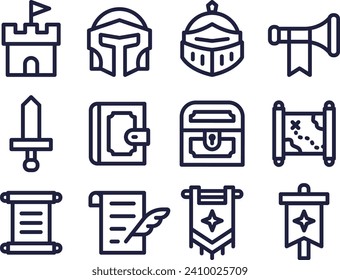 Linear medieval style icons set	