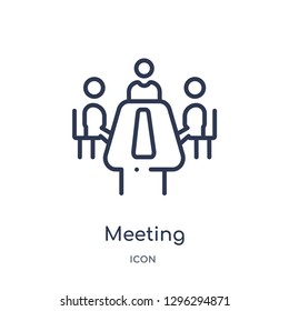 Linear meeting icon from Cryptocurrency economy and finance outline collection. Thin line meeting icon vector isolated on white background. meeting trendy illustration