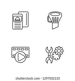 Linear Menu, Play, Funnel, Wrench Vector Illustration Of 4 outline Icons. Editable Pack Of Menu, Play, Funnel, Wrench