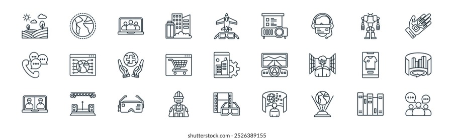 linear metaverse icon pack. vector thin line book,  , meeting, exoskeleton, shopping, degree, cinema, community icons suitable for apps and websites ui designs