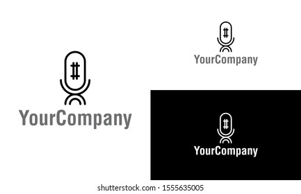 Linear microphone logo template design. Creative vector emblem, for icon or design concept.Minimalist Linear microphone logo template design.