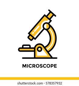 Linear MICROSCOPE icon for education. Pictogram in outline style. Vector modern flat design element for mobile application and web design 