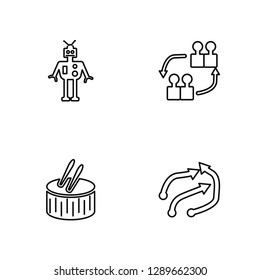 Linear Military robot machine, Military drum musical instrument Vector Illustration Of 4 outline Icons. Editable Pack Of Military robot machine, Military drum musical instrument.