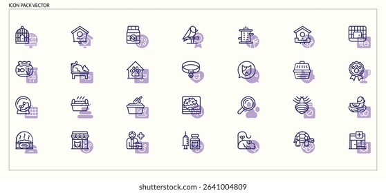 Linear Minimal Pet Shop and Animal Care Icons for Veterinary Services