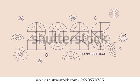 Linear minimalist geometric New Year 2026 banner. Vector illustration.