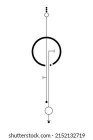 Tatuaje minimalista lineal, Geometría sagrada, Centro místico, ilustración vectorial de signo negro esotérica aislada en fondo blanco