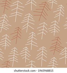 Linear minimalistic Christmas tree forest vector seamless pattern. Abstract Xmas modern line art pine tree background. Seasonal winter holidays boho geometric doodle graphic print design