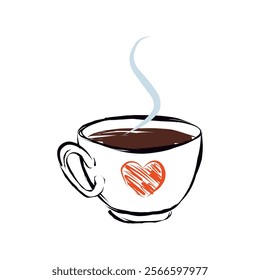 Linear minimalistic drawing of a cup of coffee. Vector illustration