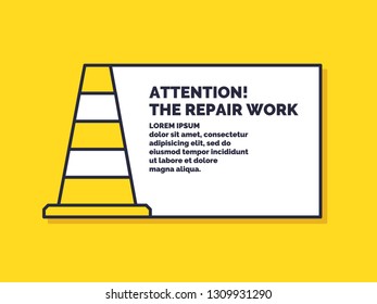 Linear minimalistic poster in flat style, repair of the road. Vector illustration.