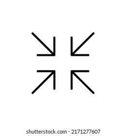 Diseño de icono de flecha lineal de minimización aislado en fondo blanco