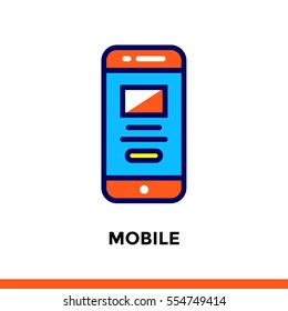 Linear mobile icon for new business. Pictogram in outline style. Vector flat line icon suitable for mobile apps, websites  and illustration 
