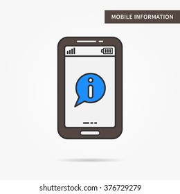 Linear mobile information (help) app. Information flat phone info. Information heldesk. Information faq app. Information technology symbol. Vector information  software. Information illustration.
