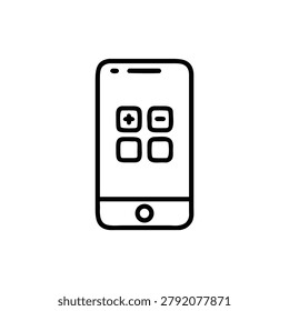 Linear mobile phone icon featuring arithmetic calculator interface screen.