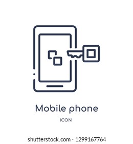 Linear mobile phone security icon from Internet security and networking outline collection. Thin line mobile phone security icon isolated on white background. mobile phone security trendy illustration