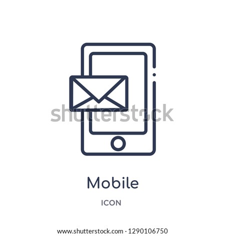 Linear mobile receiving email icon from Comunation outline collection. Thin line mobile receiving email vector isolated on white background. mobile receiving email trendy illustration