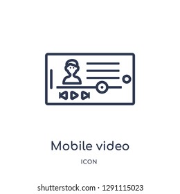 Linear mobile video icon from Blogger and influencer outline collection. Thin line mobile video vector isolated on white background. mobile video trendy illustration