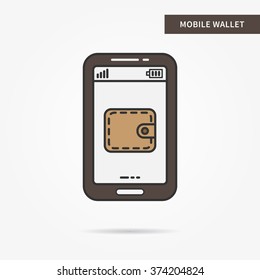 Linear mobile wallet app. Flat web purse. Mobile wallet (billfold) symbol. Creative concept phone finance wallet graphic design banner. Digital wallet app icon. Vector payment technology sign.
