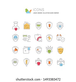 Linear modern collection icons of guard company
