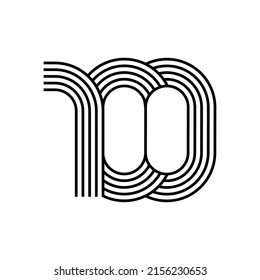 Linear modern logo of the numeral 100. Number in form of line stripe. Alphabet number character and number linear abstract design. logo, corporate identity, app, creative poster and more.