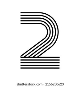 Linear modern logo of the numeral 2. Number in form of line stripe. Alphabet number character and number linear abstract design. logo, corporate identity, app, creative poster and more.