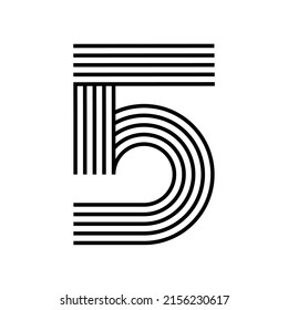 Linear modern logo of the numeral 5. Number in form of line stripe. Alphabet number character and number linear abstract design. logo, corporate identity, app, creative poster and more.