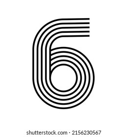 Linear modern logo of the numeral 6. Number in form of line stripe. Alphabet number character and number linear abstract design. logo, corporate identity, app, creative poster and more.