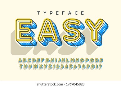 Linear modern popart alphabet design, letters and numbers. Swatch color control. 