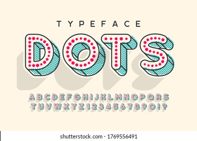 Linear modern popart alphabet design, letters and numbers. Swatch color control.