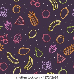 Linear modern seamless pattern fruits. Vector illustration.