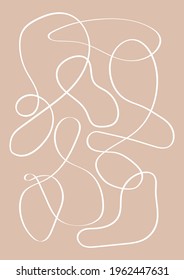 Linear Modern Style Wall Decor with Abstract Shapes. Vector Illustration in Soft Neutral Colors. Design Elements Ideal for Poster, Card, Textile Print and Other.