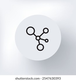 Linear molecule icon in a circle on a light gray background, minimalist style.