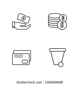 Linear Money, card, Coin, Garbage Vector Illustration Of 4 outline Icons.  