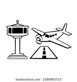 linear monochrome icon airport vector simple