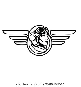 linear monochrome icon aviator pilot vector simple