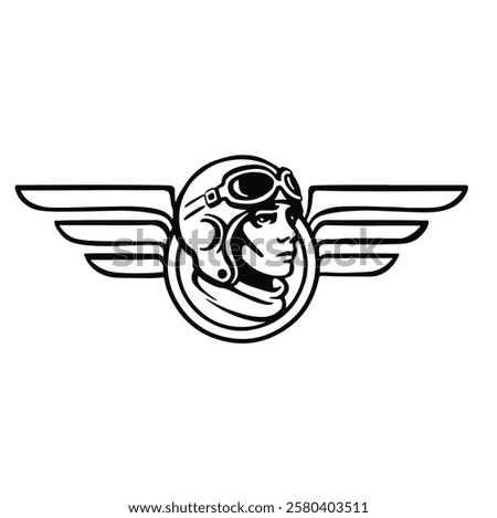 linear monochrome icon aviator pilot vector simple