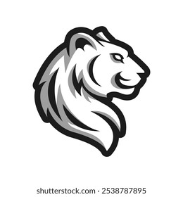 Logotipo de león monocromo lineal. Una Plantilla para el diseño de juegos, prendas e identidad corporativa. Aislado en un fondo blanco. Ilustración vectorial en un estilo plano.