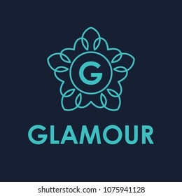 Linear monogram design for boutique branding. Elegant, modern, luxury lineart logo element for wedding template. Isolated ornamental and oriental decoration for emblem of brand. Vector illustration.