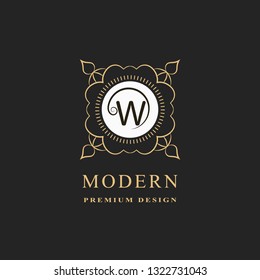 Linear Monogram Letter W. Graceful Royal Style. Calligraphic Beautiful logo. Vintage Floral Drawn Emblem. Good for Design of Brand Name, Business Card, Restaurant, Boutique, Hotel. Vector illustration