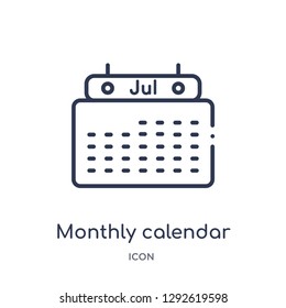 Linear monthly calendar icon from Education outline collection. Thin line monthly calendar icon vector isolated on white background. monthly calendar trendy illustration