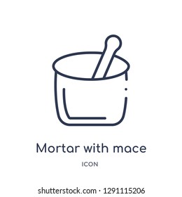 Linear mortar with mace icon from Bistro and restaurant outline collection. Thin line mortar with mace vector isolated on white background. mortar with mace trendy illustration