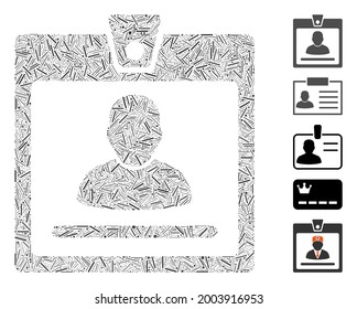 Linear mosaic access badge icon united from narrow items in various sizes and color hues. Vector linear items are united into abstract mosaic access badge icon. Bonus pictograms are added.