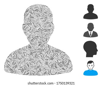 Lineares Mosaik-Avatar-Symbol, bestehend aus dünnen Elementen in verschiedenen Größen und Farbtönen. Lineare Elemente werden zu einem abstrakten Vektormosaiksymbol kombiniert. Bonussymbole werden hinzugefügt.